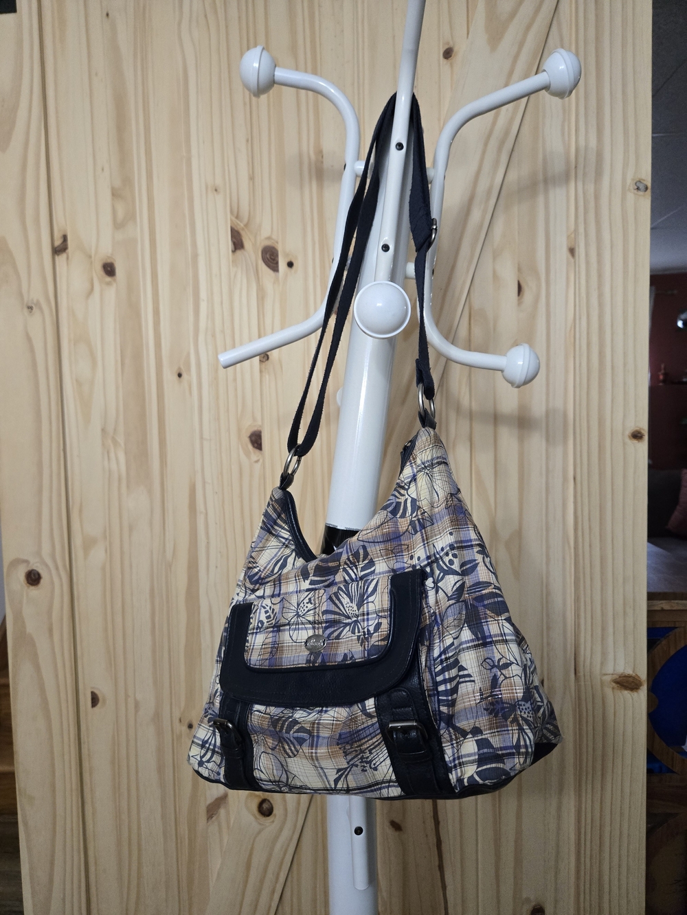 Roots Crossbody Bag - Plaid Floral Canvas & Leather